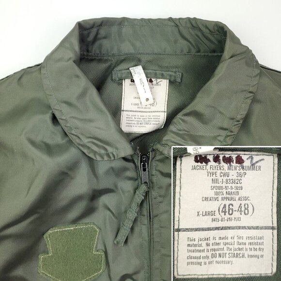Military Flyer's Jacket CWU-36/P Flight Aramid Summer Vintage 90s Dry Cleaned XL - Picture 3 of 14